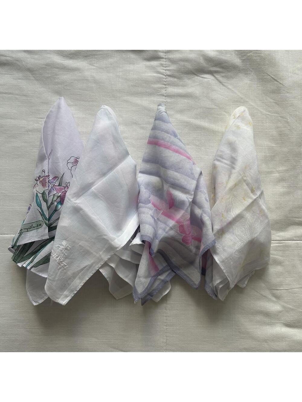 Pastel Floral Bandana Scarf Set of 4 Butterfly Embroidered Vintage Print